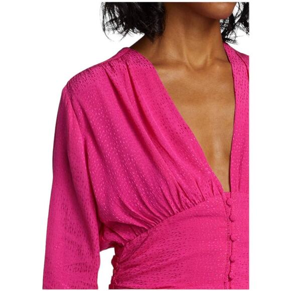 Rotate Birger Christensen NWT Tracy Peplum Top Size 4 Barbie Pink Ruched V-Neck - Picture 4 of 16